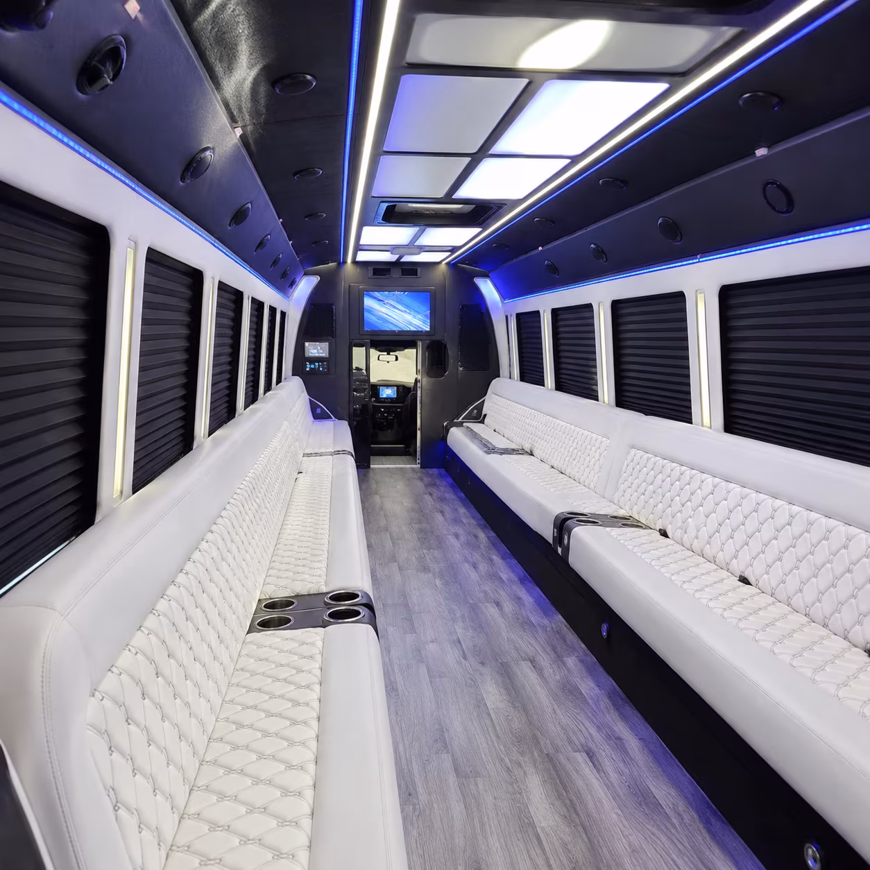 Passenger watching the Jacksonville scenery during a regional party bus road trip